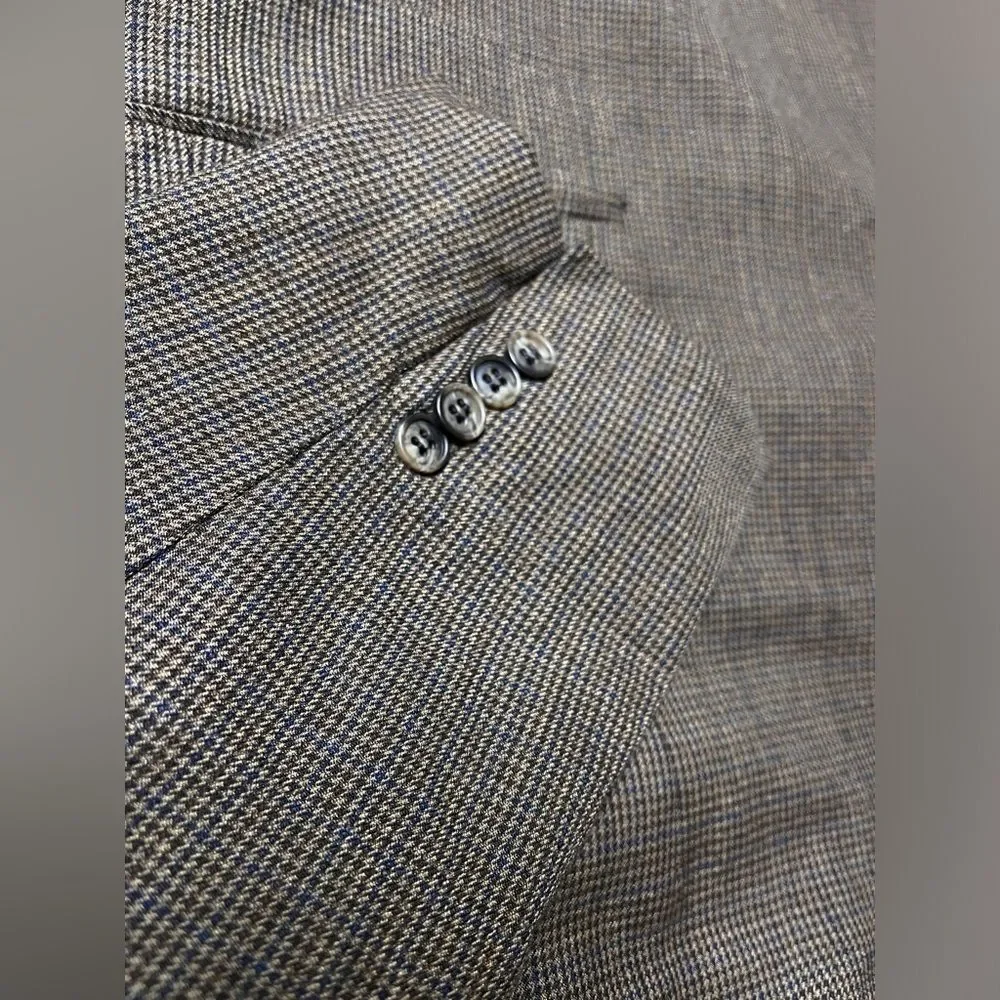 Joseph & Feiss Gold 100% Wool Houndstooth Blazer Suit Jacket 52R 52
